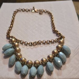 Gold and Blue Beaded Necklace